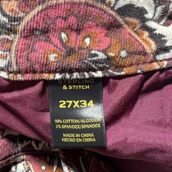 Sterling & Stitch‎ Flare Pants Womens 27x32.5 Brown Paisley Corduroy Boho Retro - Picture 9 of 16